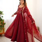 Luxury Crunchy Silk Flared Gown with Coordinated Pants and Embroidered Dupatta