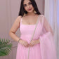 Premium Fully Stitched Faux Georgette Gown Set with Elastic Pants and Embroidered Dupatta