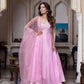 Premium Fully Stitched Faux Georgette Gown Set with Elastic Pants and Embroidered Dupatta