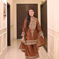 Chinestitch Embroidered Natural Crepe Suit Set with Plazo and Dupatta Featuring Four-Side Lace