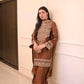 Chinestitch Embroidered Natural Crepe Suit Set with Plazo and Dupatta Featuring Four-Side Lace