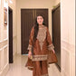 Chinestitch Embroidered Natural Crepe Suit Set with Plazo and Dupatta Featuring Four-Side Lace