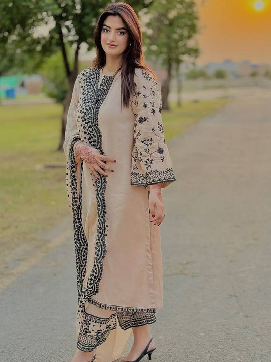 Luxury Roman Silk Top and Pant with Intricate GPO Embroidery & Georgette Dupatta