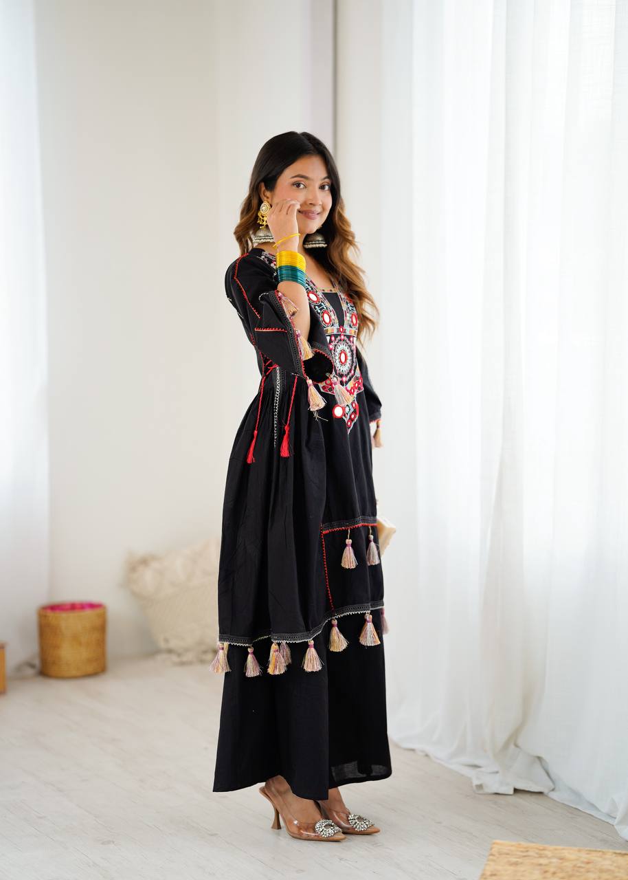 Boho-Inspired Pure Khadi Cotton Set with Sequence & Mirror Embroidery