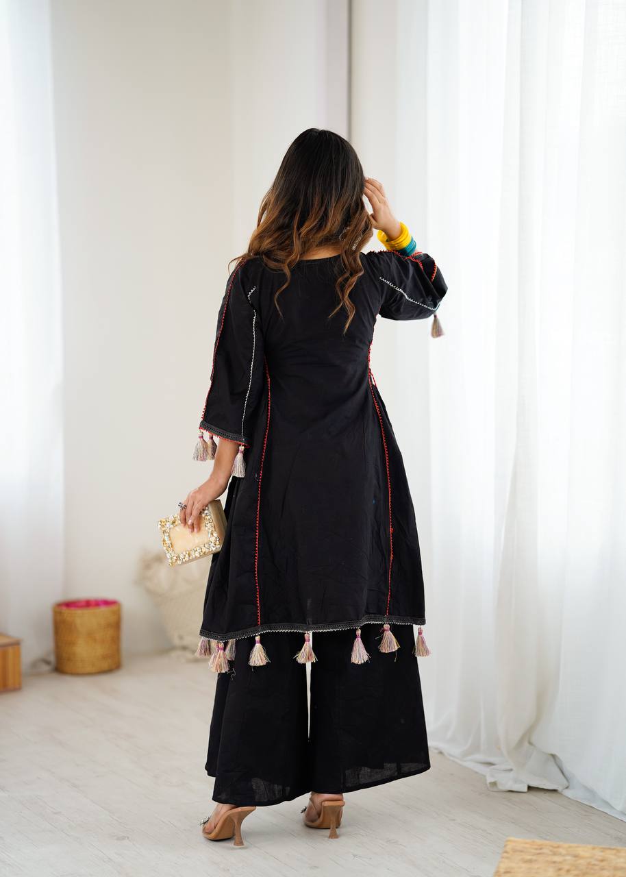 Boho-Inspired Pure Khadi Cotton Set with Sequence & Mirror Embroidery
