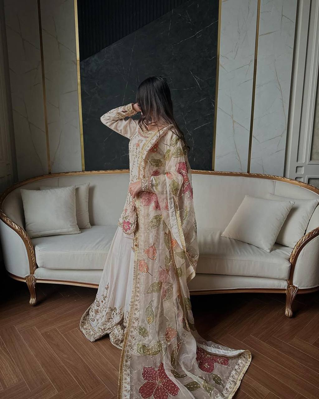 Premium Chinon Suit Featuring Sequance Embroidery on Top and Palazzo with Elegant Dupatta