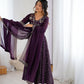 Anarkali Gown in Crunchy Silk with Sequin Embroidery, Paired with Micro Cotton Pants and Lace Dupatta