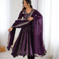 Anarkali Gown in Crunchy Silk with Sequin Embroidery, Paired with Micro Cotton Pants and Lace Dupatta