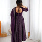 Anarkali Gown in Crunchy Silk with Sequin Embroidery, Paired with Micro Cotton Pants and Lace Dupatta