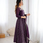 Anarkali Gown in Crunchy Silk with Sequin Embroidery, Paired with Micro Cotton Pants and Lace Dupatta