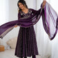 Anarkali Gown in Crunchy Silk with Sequin Embroidery, Paired with Micro Cotton Pants and Lace Dupatta