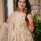 Elegant Faux Georgette Gown with Sequin Embroidery and Stretchable Waist Pants in Micro Cotton