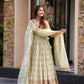 Elegant Faux Georgette Gown with Sequin Embroidery and Stretchable Waist Pants in Micro Cotton