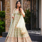 Elegant Faux Georgette Gown with Sequin Embroidery and Stretchable Waist Pants in Micro Cotton