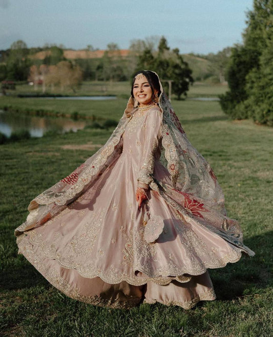Elegant Chinon Gown and Palazzo Set with Detailed Sequence Embroidery and Organza Dupatta