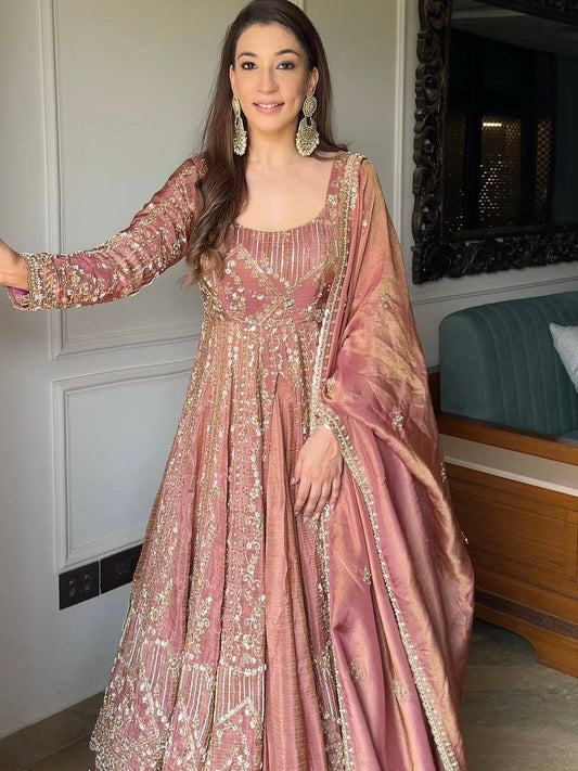 Heavy Crunchy Silk Designer Gown with Embroidered Lehenga & Micro Cotton Lining