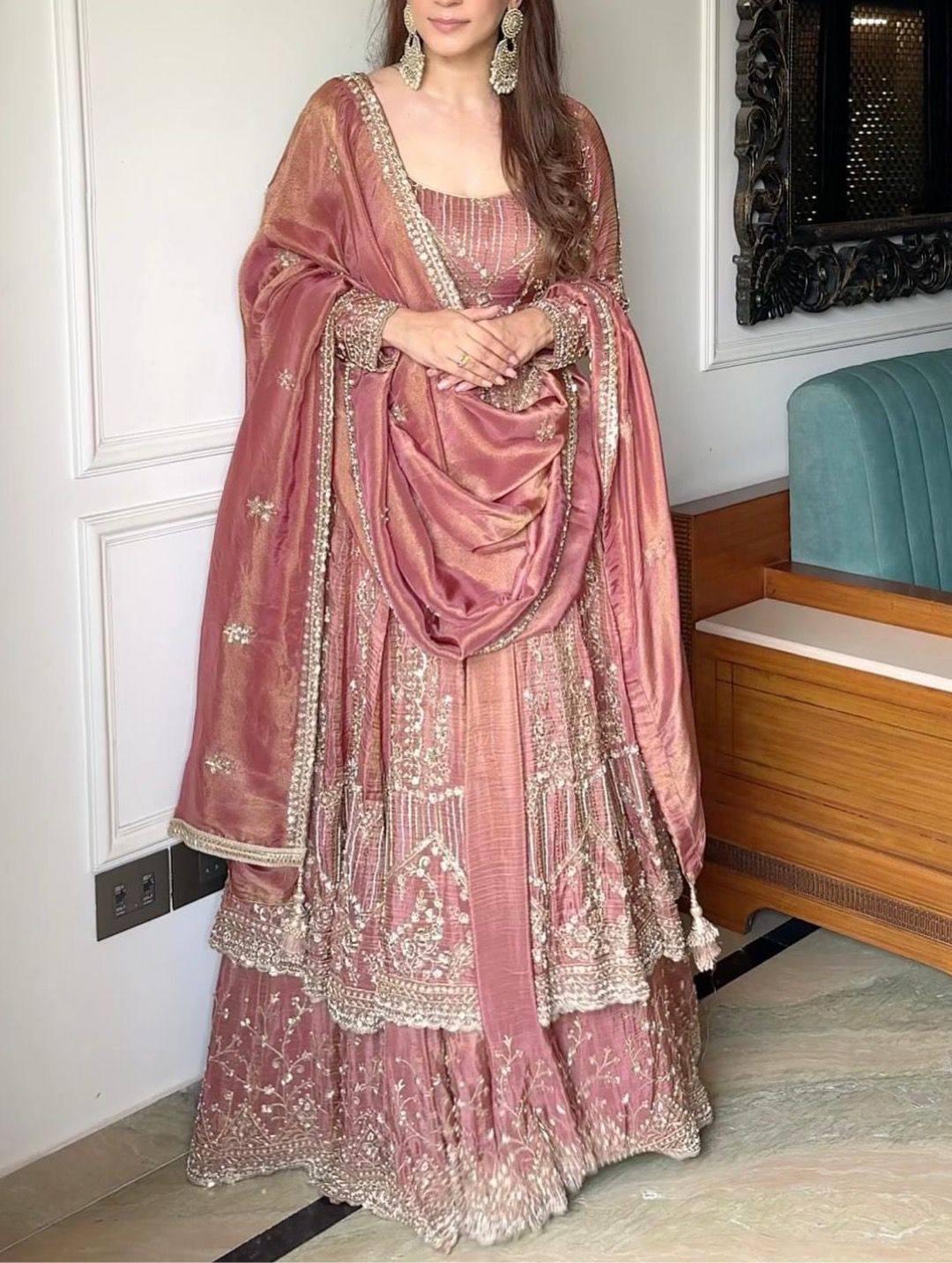 Heavy Crunchy Silk Designer Gown with Embroidered Lehenga & Micro Cotton Lining