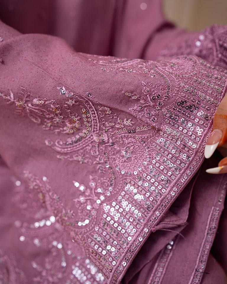 Luxury Embroidered Georgette Suit Set with Coordinated Dupatta and Palazzo