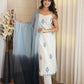 Premium Off-White and Blue Striped Kurti and Pant Set with Dupatta in Kora Cotton