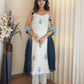 Premium Off-White and Blue Striped Kurti and Pant Set with Dupatta in Kora Cotton