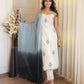 Premium Off-White and Blue Striped Kurti and Pant Set with Dupatta in Kora Cotton