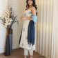 Premium Off-White and Blue Striped Kurti and Pant Set with Dupatta in Kora Cotton