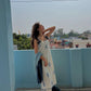Premium Off-White and Blue Striped Kurti and Pant Set with Dupatta in Kora Cotton
