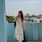 Premium Off-White and Blue Striped Kurti and Pant Set with Dupatta in Kora Cotton