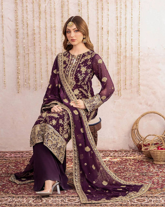 Trending Georgette Kurta, Palazzo and Dupatta Set with Sequin Embroidery and Samosa Lace