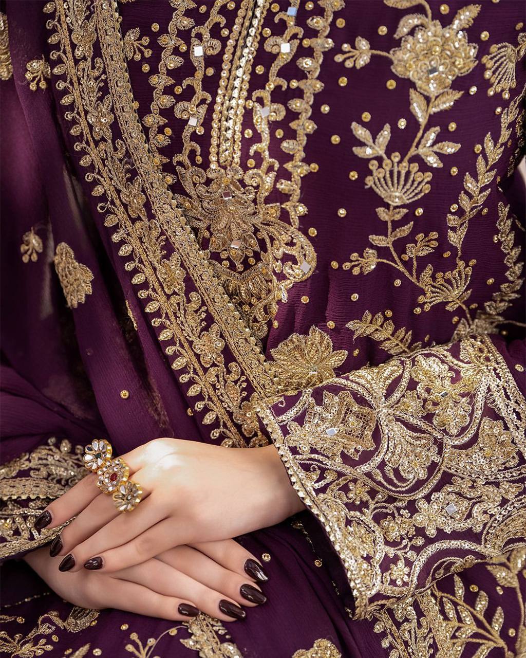 Trending Georgette Kurta, Palazzo and Dupatta Set with Sequin Embroidery and Samosa Lace
