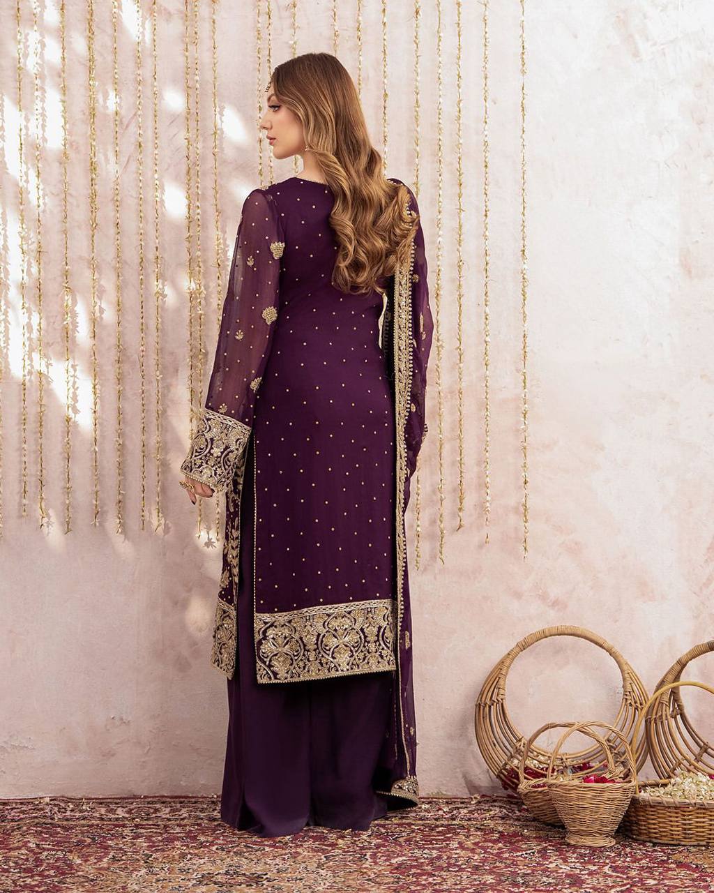 Trending Georgette Kurta, Palazzo and Dupatta Set with Sequin Embroidery and Samosa Lace