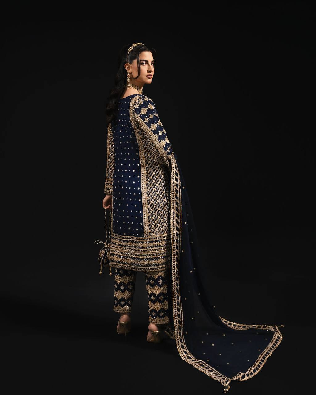 Fully Stitched Faux Georgette Suit Set with Embroidered Kurta Pant and Dupatta