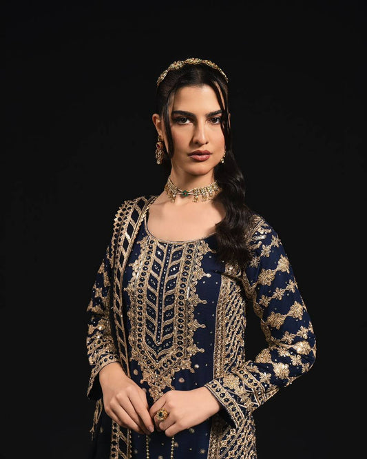 Fully Stitched Faux Georgette Suit Set with Embroidered Kurta Pant and Dupatta