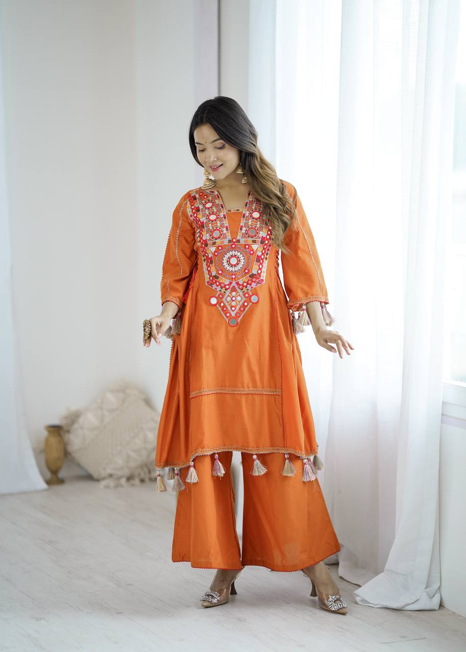 Boho-Inspired Pure Khadi Cotton Set with Sequence & Mirror Embroidery