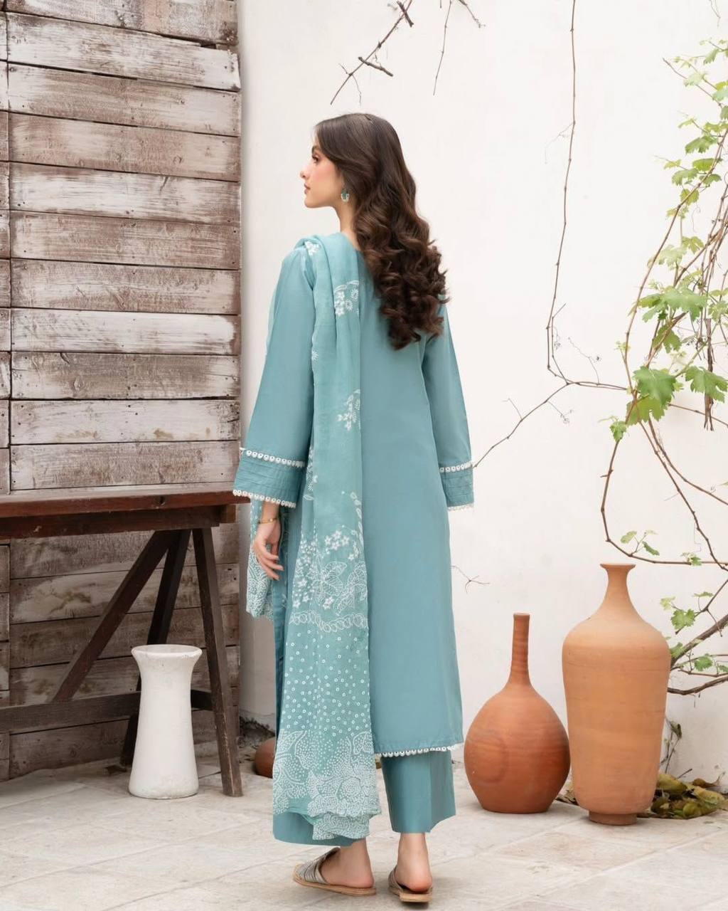 Luxury Blue Designer Suit in Roman Silk Fabric with Full Sequin Embroidery and Dupatta Pair