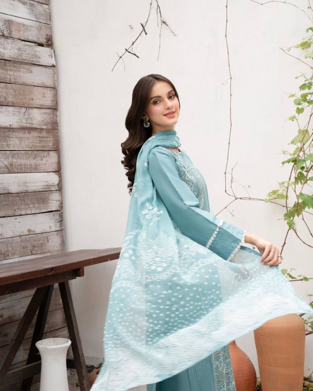 Luxury Blue Designer Suit in Roman Silk Fabric with Full Sequin Embroidery and Dupatta Pair