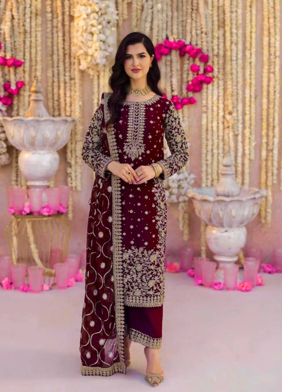 New Designer Set: Heavy Faux Georgette Top Plazzo Dupatta with Embroidery and Beads - Jaipuri Vastra