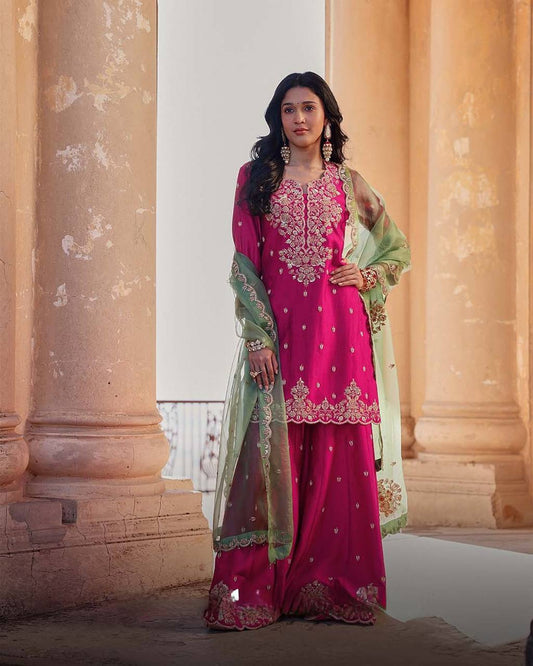 Designer Kurti Set Featuring Exclusive Sequin Embroidery with Matching Plazzo and Dupatta