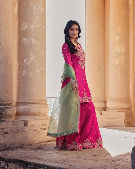 Designer Kurti Set Featuring Exclusive Sequin Embroidery with Matching Plazzo and Dupatta