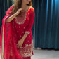 Complete Ethnic Set Including a Beautifully Embroidered Top, Flowy Sharara, and Dupatta