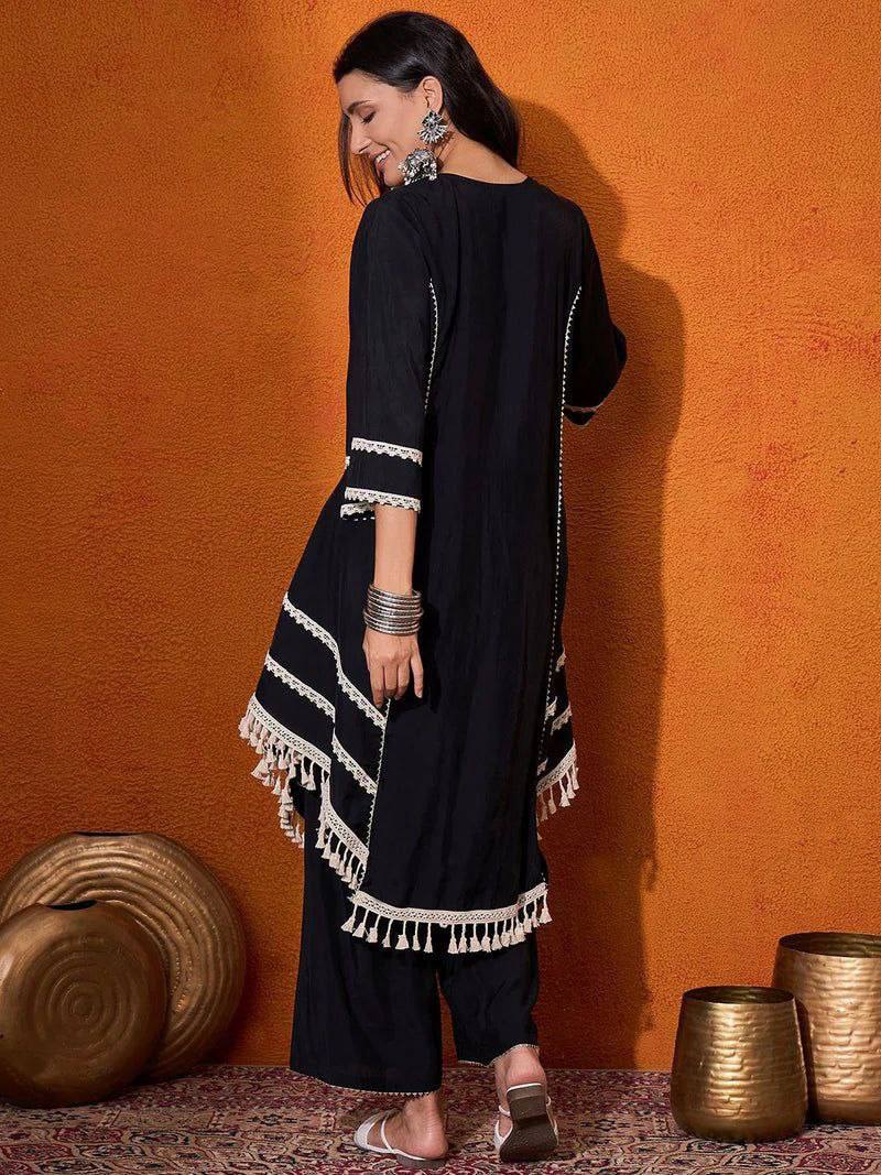 Elegant Thread Embroidered Top and Plazzo Set with Real Mirror and Latkan Accents