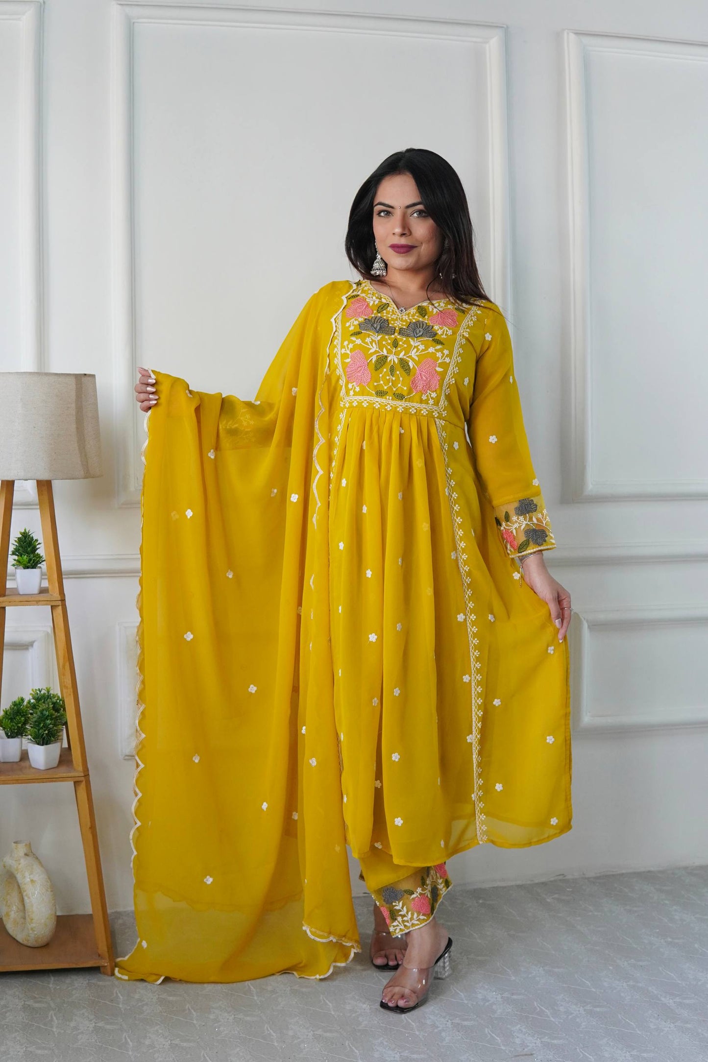 Premium Designer Party Wear Heavy Fox Georgette Top & Pant with Embroidered Dupatta