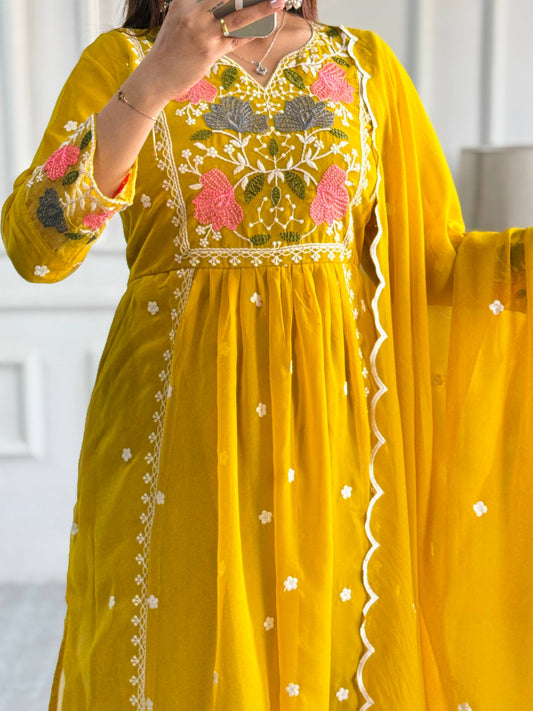 Premium Designer Party Wear Heavy Fox Georgette Top & Pant with Embroidered Dupatta