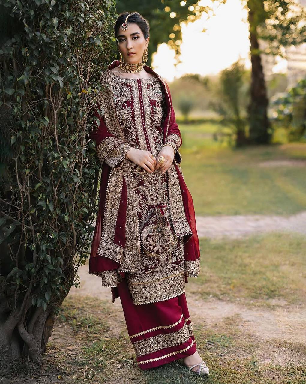 Premium Chain Stitch Embroidered Top and Plazzo Set with Bead Detailing