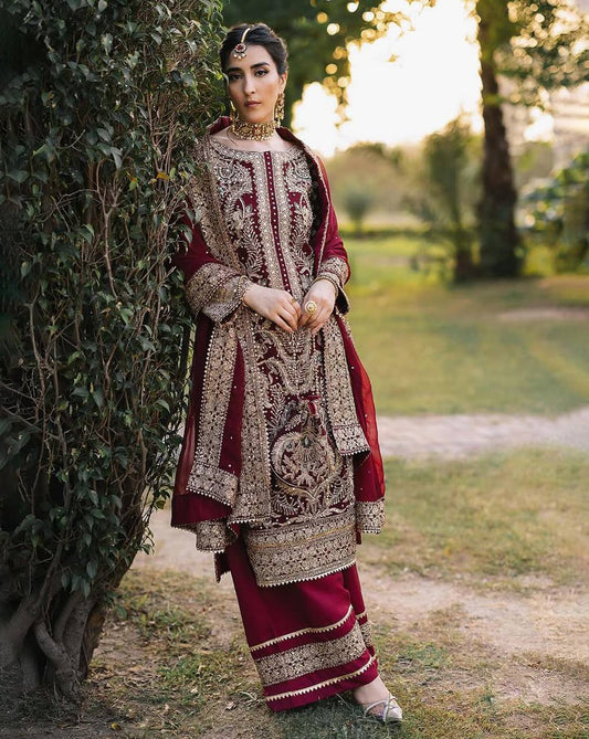 Premium Chain Stitch Embroidered Top and Plazzo Set with Bead Detailing