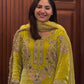 Fendy Fabric Farsi Salwar Suit in Lemon Yellow with Exclusive Sequin Embroidery and Dupatta
