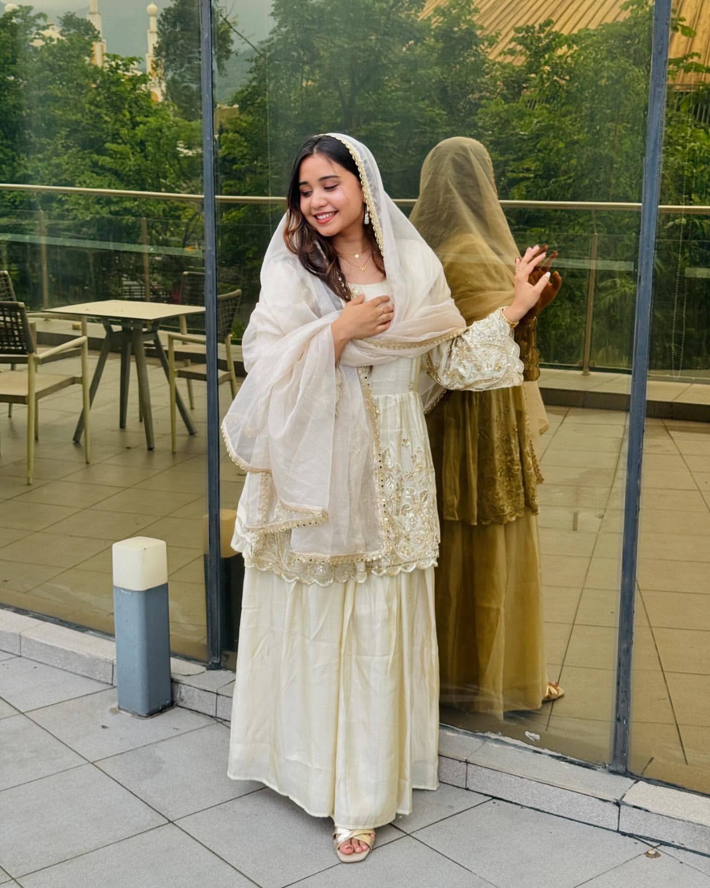 Embroidered Top & Palazzo with Micro Cotton Support and Fancy Four-Side Lace Dupatta