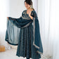 Anarkali Gown in Crunchy Silk with Sequin Embroidery, Paired with Micro Cotton Pants and Lace Dupatta