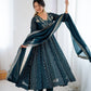 Anarkali Gown in Crunchy Silk with Sequin Embroidery, Paired with Micro Cotton Pants and Lace Dupatta