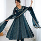Anarkali Gown in Crunchy Silk with Sequin Embroidery, Paired with Micro Cotton Pants and Lace Dupatta